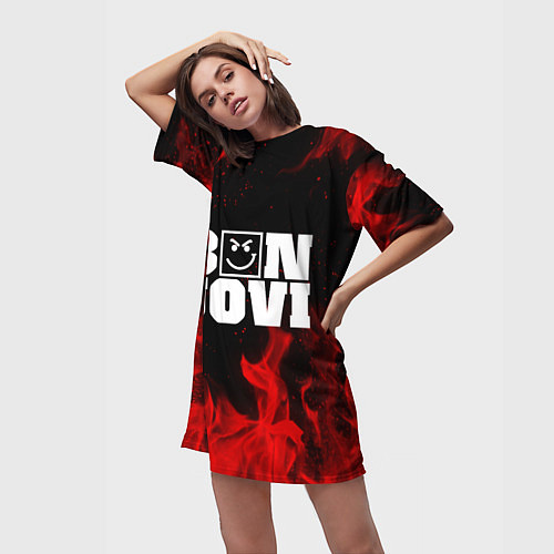 Женская длинная футболка BON JOVI HAVE A NICE DAY FIRE ОГОНЬ / 3D-принт – фото 3