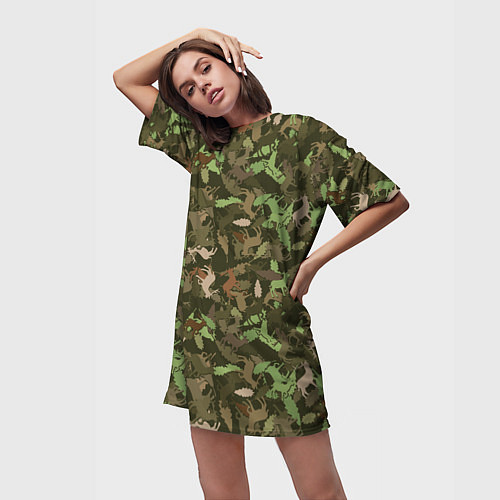 Женская длинная футболка Лоси в дубовом лесу / 3D-принт – фото 3