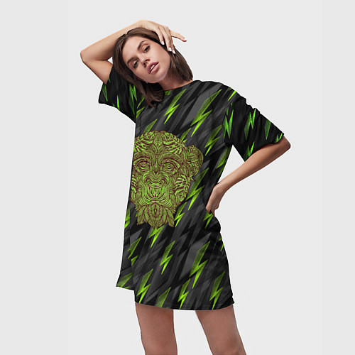 Женская длинная футболка Обезьяна из листьев / 3D-принт – фото 3
