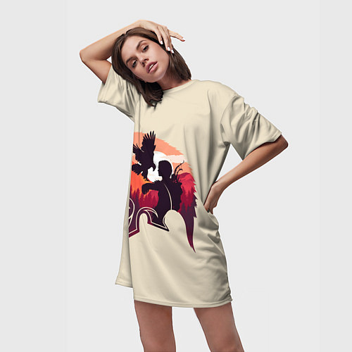 Женская длинная футболка Кассандра с ястребом / 3D-принт – фото 3