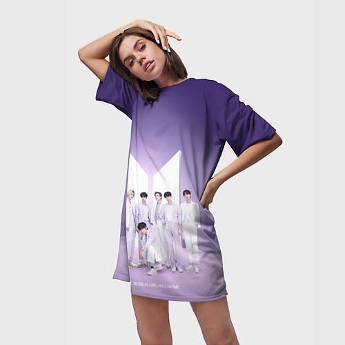 Женская длинная футболка BTS Purple / 3D-принт – фото 3