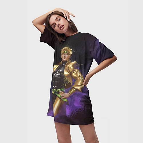 Женская длинная футболка Дио Брандо Космический из ДЖО джо / 3D-принт – фото 3