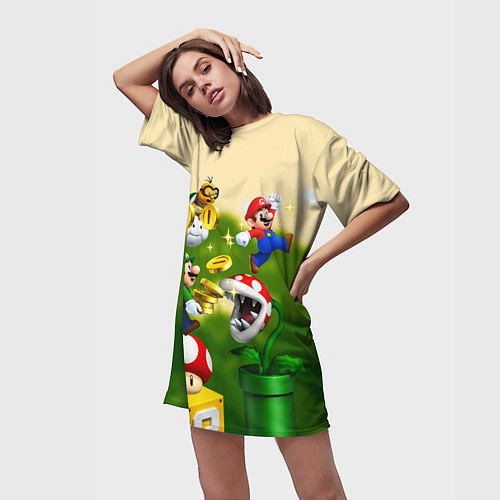 Женская длинная футболка Mario Coins / 3D-принт – фото 3