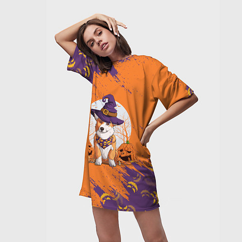 Женская длинная футболка Корги на хэллоуине / 3D-принт – фото 3