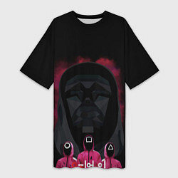 Футболка женская длинная Игра в кальмара: Ведущий, цвет: 3D-принт