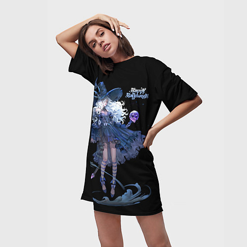 Женская длинная футболка Секси ведьма блонда / 3D-принт – фото 3