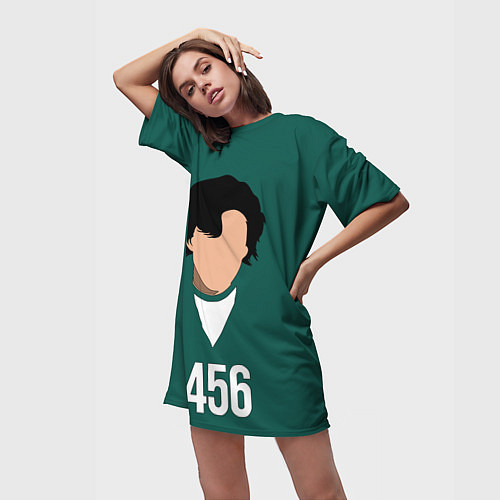 Женская длинная футболка Игра в кальмара: Номер 456 / 3D-принт – фото 3