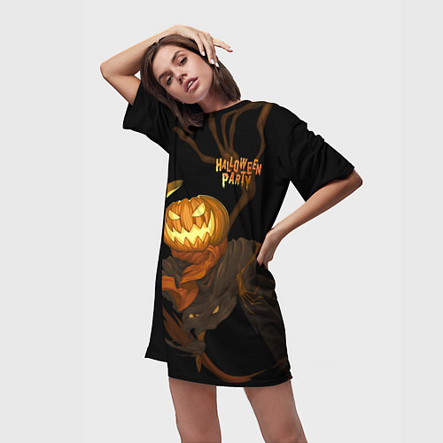 Женская длинная футболка Приветливая тыква на Хэллоуин / 3D-принт – фото 3