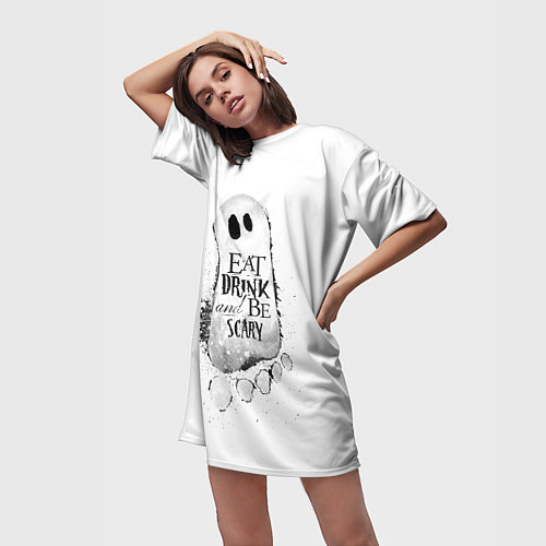 Женская длинная футболка Добродушное приведение белый, полиэстер / 3D-принт – фото 3