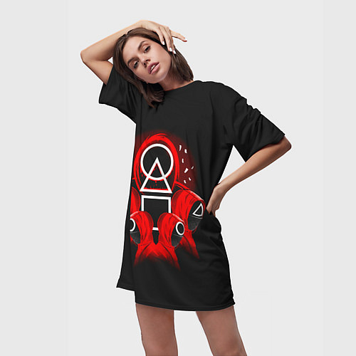 Женская длинная футболка Сотрудники Кальмара / 3D-принт – фото 3