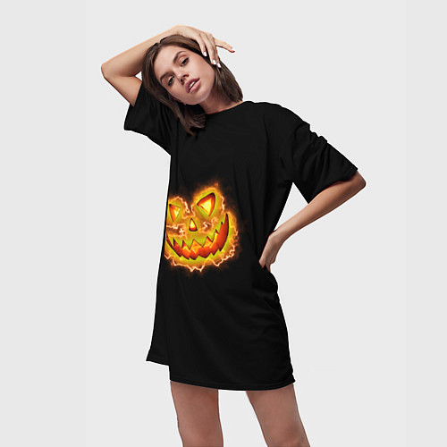 Женская длинная футболка Череп тыквы / 3D-принт – фото 3