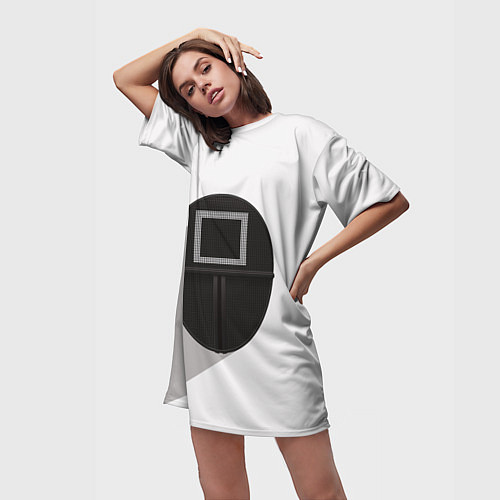 Женская длинная футболка Игра в кальмара: Маска квадрат / 3D-принт – фото 3