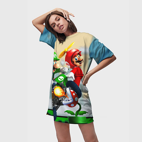 Женская длинная футболка MarioHelmet / 3D-принт – фото 3