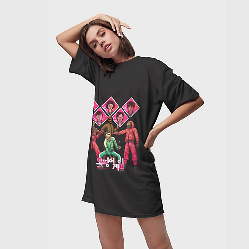 Женская длинная футболка ИГРА В КАЛЬМАРА ИГРОКИ SQUID GAME / 3D-принт – фото 3