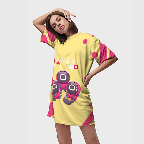 Женская длинная футболка ИЗГОТАВЛИВАЮТ ВИЗИТКИ ОХРАНА / 3D-принт – фото 3