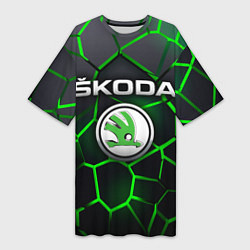 Футболка женская длинная Skoda 3D плиты с подсветкой, цвет: 3D-принт
