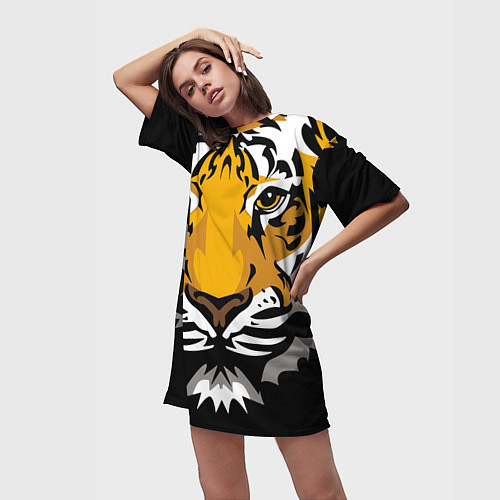 Женская длинная футболка Суровый взгляд тигра / 3D-принт – фото 3