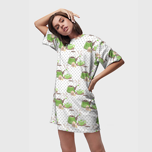 Женская длинная футболка Зеленый чай / 3D-принт – фото 3