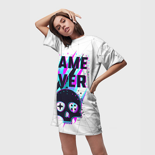 Женская длинная футболка Game OVER - NEON 3D / 3D-принт – фото 3