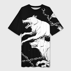 Футболка женская длинная Белые волки, цвет: 3D-принт