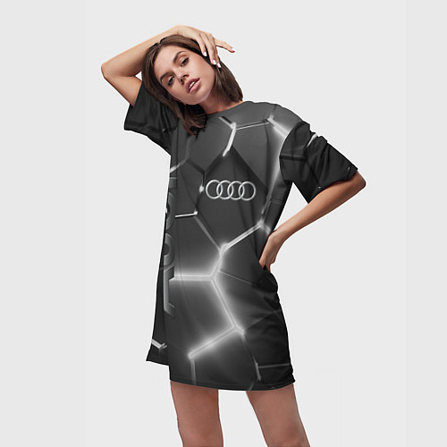 Женская длинная футболка AUDI GREY 3D ПЛИТЫ / 3D-принт – фото 3
