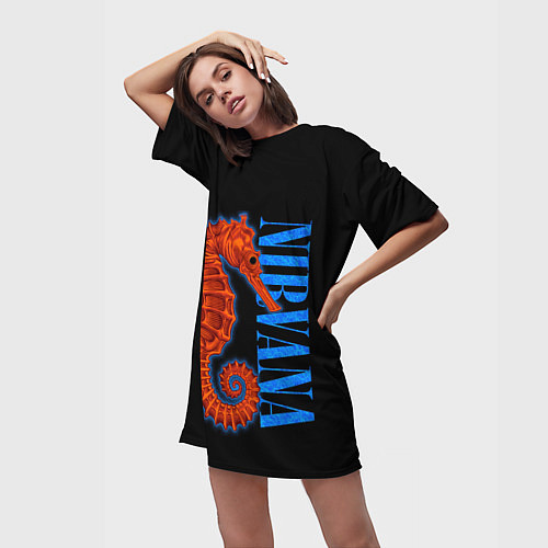 Женская длинная футболка NIRVANA SEAHORSE / 3D-принт – фото 3