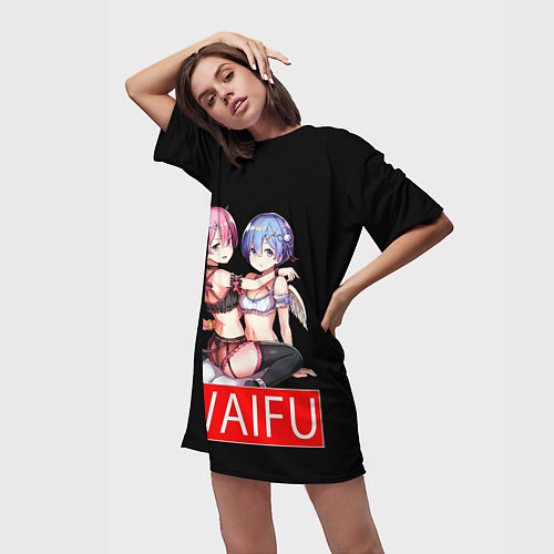 Женская длинная футболка Рем и рам вайфу Re zero ahegao / 3D-принт – фото 3