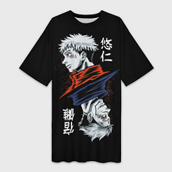 Футболка женская длинная ИТАДОРИ СУКУНА ITADORI SUKUNA МАГИЧЕСКАЯ БИТВА, цвет: 3D-принт