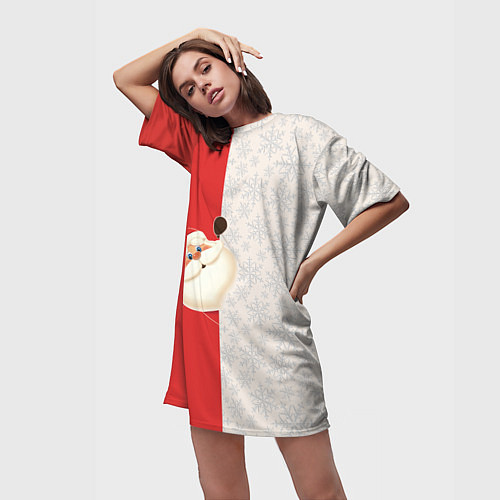 Женская длинная футболка Дед Мороз селфи / 3D-принт – фото 3