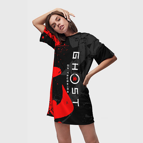 Женская длинная футболка GHOST OF TSUSHIMA ПРИЗРАК ЦУСИМЫ / 3D-принт – фото 3