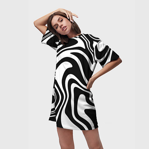 Женская длинная футболка Черно-белые полосы Black and white stripes / 3D-принт – фото 3