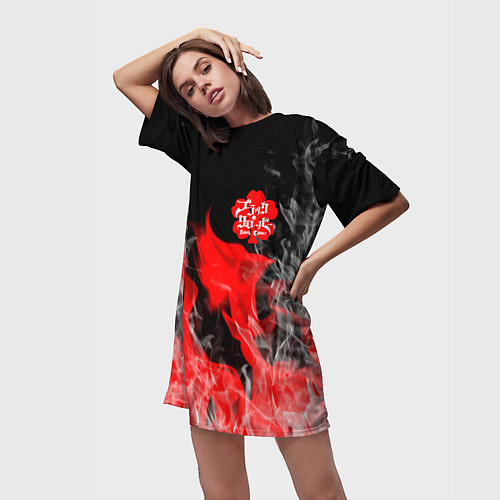 Женская длинная футболка Чёрный клевер: Пламя / 3D-принт – фото 3