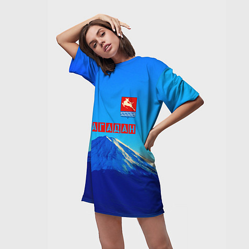 Женская длинная футболка Магадан герб / 3D-принт – фото 3