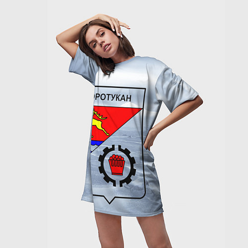 Женская длинная футболка Герб Оротукан / 3D-принт – фото 3