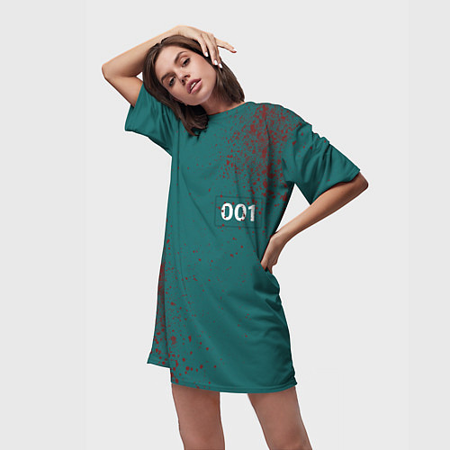 Женская длинная футболка Игра в кальмара: Персонаж 001 / 3D-принт – фото 3