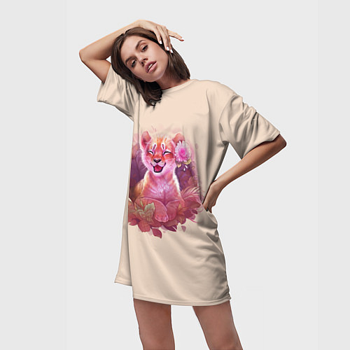 Женская длинная футболка Маленький Тигрёнок / 3D-принт – фото 3