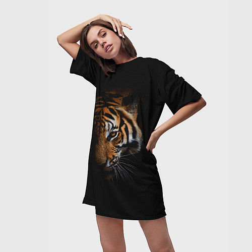 Женская длинная футболка Год тигра Голова / 3D-принт – фото 3