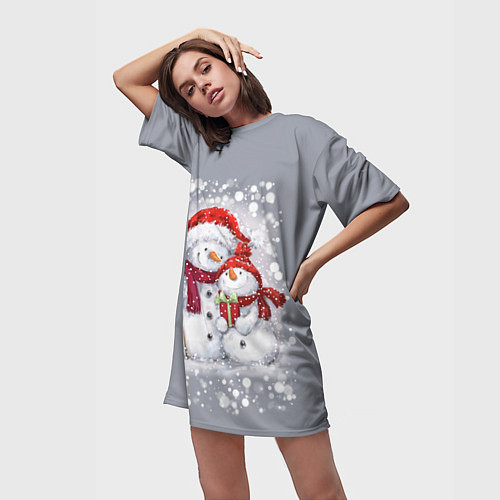 Женская длинная футболка Два снеговика / 3D-принт – фото 3