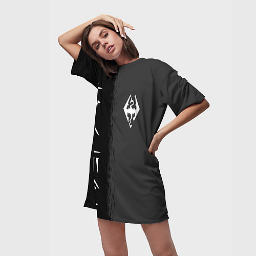 Женская длинная футболка THE ELDER SCROLLS SKYRIM FUS RO DAH / 3D-принт – фото 3
