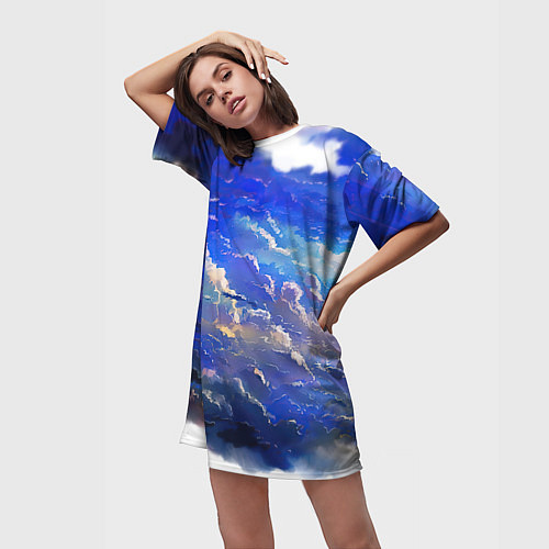 Женская длинная футболка Высокие облака / 3D-принт – фото 3