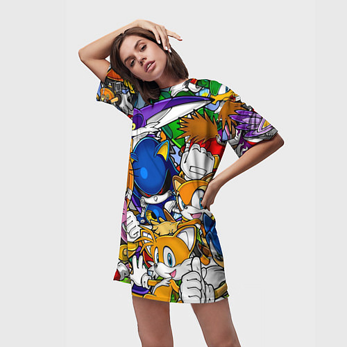 Женская длинная футболка КИБЕР СОНИК CYBER SONIC ROBOT / 3D-принт – фото 3