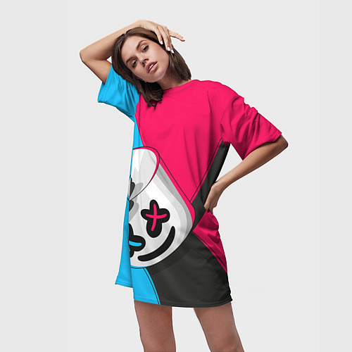 Женская длинная футболка New Marshmello / 3D-принт – фото 3