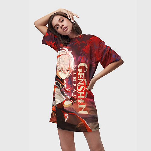 Женская длинная футболка Геншин импакт: Кадзуха / 3D-принт – фото 3