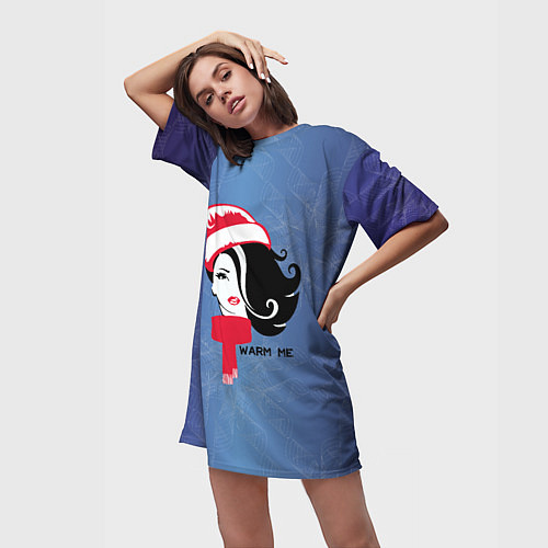 Женская длинная футболка Согрей меняWarm me / 3D-принт – фото 3