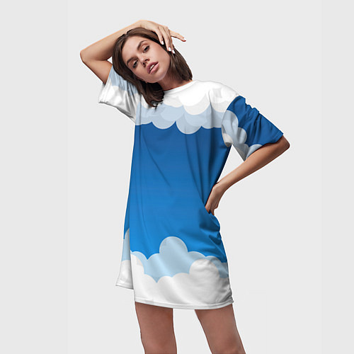 Женская длинная футболка Полёт в облаках / 3D-принт – фото 3
