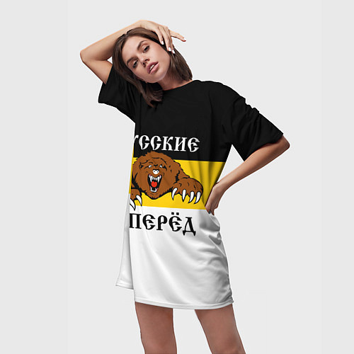 Женская длинная футболка Русские Вперёд! / 3D-принт – фото 3
