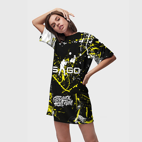 Женская длинная футболка CS:GO Брызги красок / 3D-принт – фото 3