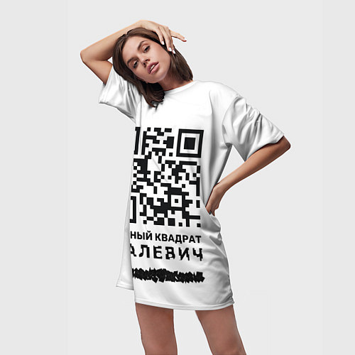 Женская длинная футболка QR - Черный квадрат Малевич / 3D-принт – фото 3