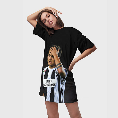 Женская длинная футболка Пауло Дибала, Dybala / 3D-принт – фото 3