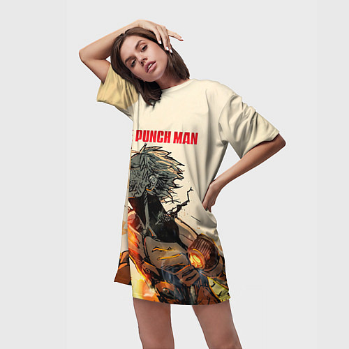 Женская длинная футболка Разрушение Геноса One Punch-Man / 3D-принт – фото 3